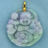 Vintage Hand Carved Chinese Buddha Pendant In 14k Yellow Gold