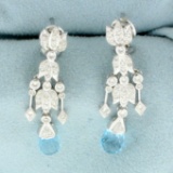 Blue Topaz And Diamond Dangle Chandelier Earrings In 18k White Gold