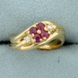 Vintage Ruby And Diamond Twist Design Ring In 14k Yellow Gold