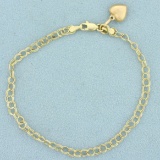 Double Link Chain Bracelet With Heart Charm In 10k Yellow Gold