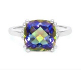 Huge 4.1ct Ocean Mystic Topaz & Diamond Ring In Sterling Silver