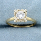 Vintage 1/2ct Diamond Solitaire Ring In 14k Yellow And White Gold