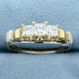1ct Tw Princess Three Diamond Wedding Or Anniversary Ring In 14k Yellow And White Gold