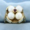Designer Akoya Pearl And Ruby Target Ring In 14k Yellow Gold