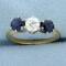 Antique 1.5ct Tw Three Stone Sapphire And Diamond Ring In 14k Yellow And White Gold