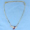Italian-made Ruby And Diamond Necklace In 14k Yellow Gold