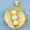 Italian-made Three Pearl Pendant In 14k Yellow Gold