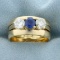 1.5ct Tw 3-stone Sapphire And Diamond Wedding Or Anniversary Ring In 14k Yellow Gold