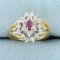Pink Sapphire And Diamond Ring In 14k Yellow Gold