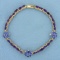 9ct Tw Amethyst And Tanzanite Flower Bracelet In 14k Yellow Gold