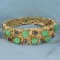 Graduated Natural Sapphire And Jade Heavy Bangle Bracelet In 14k Yellow Gold