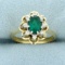 1ct Tsavorite Garnet And Diamond Flower Design Ring In 14k Yellow Gold