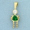Child Girl Pendant With Green Quartz And Cz In 14k Yellow Gold