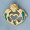 Opal Dolphin Heart Pendant Or Slide In 14k Yellow Gold