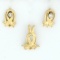 Vintage Ribbon Design Diamond Earrings And Pendant Set In 14k Yellow Gold
