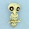 Diamond Enamel Owl Pin Or Pendant In 14k Yellow Gold