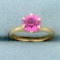 Vintage Lab Pink Sapphire Solitaire Ring In 10k Yellow Gold