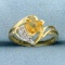Citrine And Diamond Ring In 10k Yellow Gold