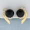 Obsidian And Diamond Earrings In 14k Yellow Gold