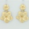Matte Finish Flower Dangle Earrings In 14k Yellow Gold