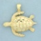 Diamond Cut Sea Turtle Pendant In 14k Yellow Gold