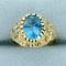 Vintage 3ct Blue Topaz Solitaire Ring In 10k Yellow Gold