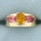 Citrine And Morganite Three Stone Ring In 14k Yellow Gold