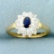 Natural Sapphire And Diamond Flower Ring In 14k Yellow And White Gold