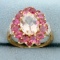 5ct Tw Morganite, Pink Tourmaline And Diamond Ring In 14k Yellow Gold