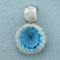 13ct Blue Topaz And Diamond Pendant In 14k White Gold