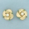 Emerald And Akoya Pearl Flower Clip On Earrings In 14k Yellow Gold
