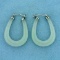 White Jade Elongated Hoop Earrings In Sterling Silver