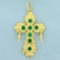 Vintage Emerald Cross Pendant In 18k Yellow Gold