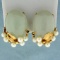 Designer Ming's Jade And Pearl Earrings In 14k Yellow Gold