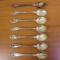 Antique Set Of 7 Norwegian 830 Silver Open Rose Demitasse Spoons