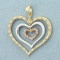 Tri Tone Diamond Heart Pendant In 10k Yellow, Rose And White Gold