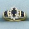 1ct Tw Sapphire And Diamond Halo Design Ring In 14k Yellow Gold