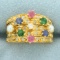 Multi Gemstone And Diamond Puzzle Ring In 18k Yellow Gold