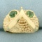 Owl Ring With Green Tourmaline In 14k Yellow Gold