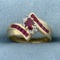 Vintage 1ct Tw Ruby And Diamond Bypass Ring In 14k Yellow Gold