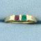 Emerald And Ruby Two Stone Ring In 14k Yellow Gold