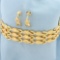 Designer Link Wide Chain Bracelet And Earring Set In 18k Yellow Gold