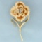 Diamond Hand Crafted Rose Pin In 14k Yellow And Rose Gold