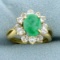 Jade And Diamond Halo Design Ring In 18k Yellow Gold