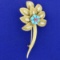 Vintage Designer Turquoise, Ruby, And Diamond Flower Pin In 18k Yellow And White Gold