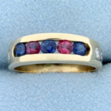 1ct Tw Sapphire, Ruby, And Diamond Band Ring In 14k Yellow Gold