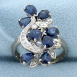 Vintage 4ct Tw Sapphire And Diamond Designer Ring In 14k White Gold