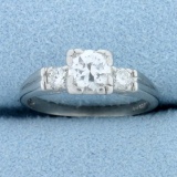 Vintage .8ct Tw 3 Stone Diamond Engagement Ring In Platinum