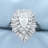 Vintage 3 1/2ct Tw Pear Diamond Engagement Ring In Platinum