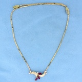 Italian-made Ruby And Diamond Necklace In 14k Yellow Gold